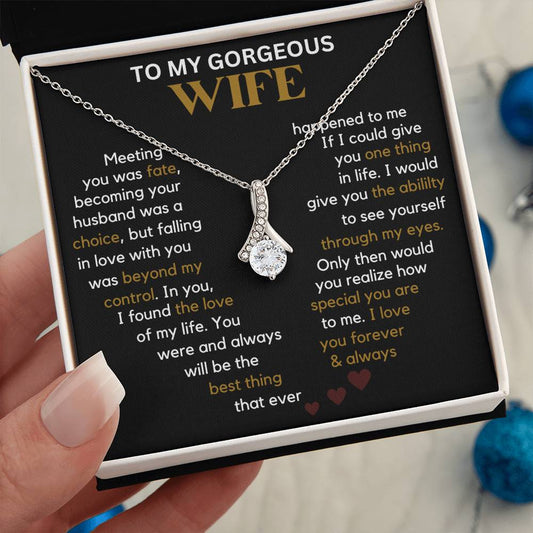 To My Gorgeous Wife - Meeting you was fate - Message Card Necklace Black edition [W013NL]