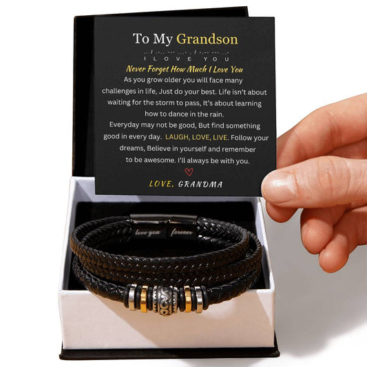 Grandson From Grandma - Never Forget - Message Card Bracelet [GS007BC]