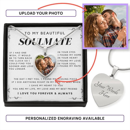 Soulmate - If I Had One Wish - Message Card Heart Necklace +Image Upload [SM001NL]